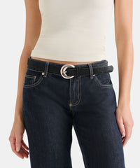 CHUNKY CURVED BUCKLE BELT BLACK CALF HAIR
