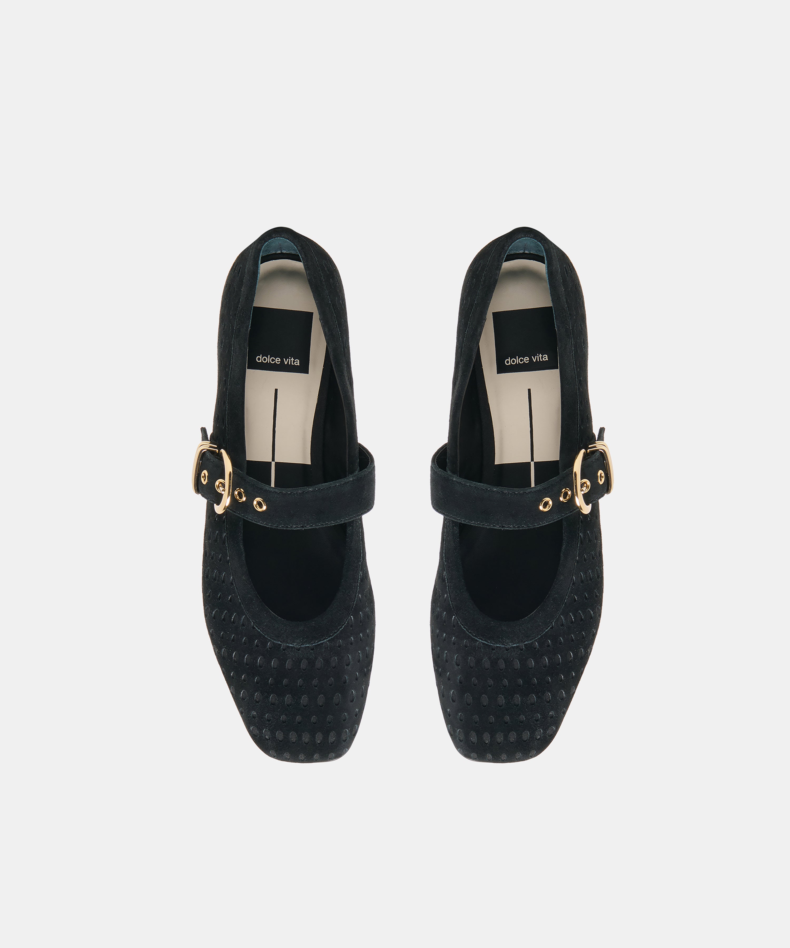 MIKELA BALLET FLATS ONYX PERFORATED SUEDE